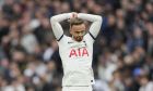 Tottenham's James Maddison is disappointed after Micky van de Ven's goal was disallowed for offside after VAR examination during the English Premier League soccer match between Tottenham Hotspur and Arsenal at the Tottenham Hotspur Stadium in London, England, Sunday, April 28, 2024. (AP Photo/Kin Cheung)