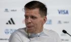 Poland's goalkeeper Wojciech Szczesny attends a press conference at the Qatar National Convention Center on the eve of the group C World Cup soccer match between Mexico and Poland, in Doha, Qatar, Monday, Nov. 21, 2022. (AP Photo/Moises Castillo)