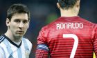 Lionel Messi of Argentina, left, stands next to Cristiano Ronaldo of Portugal before their International Friendly soccer match at Old Trafford Stadium, Manchester, England, Tuesday Nov. 18, 2014. (AP Photo/Jon Super)  