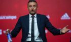 FILE - In this July 19, 2018 file photo, Spain's national soccer coach Luis Enrique talks to journalists during his official presentation as Spain new head coach in Las Rozas on the outskirts of Madrid, Spain. Luis Enrique is stepping down as coach for the Spanish national team for personal reasons it was announced by Spanish soccer federation president Luis Rubiales on Wednesday June 19, 2019. Assistant coach Robert Moreno will take over. (AP Photo/Francisco Seco, File)