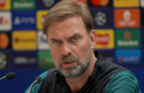 Liverpool's manager Jurgen Klopp speaks during a press conference ahead of the Champions League final at the training centre in Liverpool, England, Wednesday, May 25, 2022. Liverpool will face Real Madrid in the Champions League final in Paris, France, on Saturday May 28,2022.(AP Photo/Jon Super)