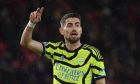 Arsenal's Jorginho during the English Premier League soccer match between Sheffield United and Arsenal at Bramall Lane in Sheffield, England, Monday, March 4, 2024. (AP Photo/Rui Vieira)