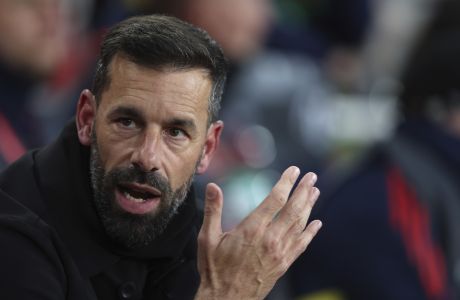 FILE - PSV's head coach Ruud van Nistelrooy reacts before the Europa League soccer match between Arsenal and PSV at Emirates stadium in London, on Oct. 20, 2022. Van Nistelrooy resigned with only one match left to play this season because he did not feel enough support within the team, the Dutch club said Wednesday May 24, 2023. (AP Photo/Ian Walton, File)