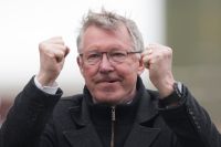 FILE - In this Sunday April 14, 2013 file photo, Manchester United's manager Sir Alex Ferguson celebrates after his team's 2-0 win over Stoke in their English Premier League soccer match at the Britannia Stadium, Stoke, England. Ferguson's future with Manchester United future is the subject of fresh uncertainty, with several British newspapers speculating that he is preparing to stand down as manager.  (AP Photo/Jon Super, File)