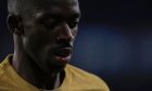 Barcelona's Ousmane Dembele reacts during Spanish La Liga soccer match between Valladolid and FC Barcelona at the Jose Zorrilla stadium in Valladolid, Spain, Tuesday, May 23, 2023. (AP Photo/Manu Fernandez)