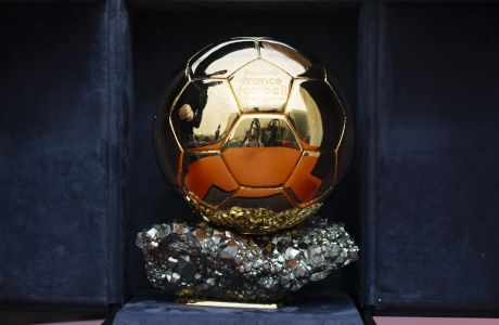 The Ballon d'Or award in Boulogne-Billancourt, outside Paris, Friday, July 17, 2020. The prestigious Ballon dOr will not be awarded this year because the coronavirus pandemic has disrupted the soccer season. Awarded by France Football magazine, the Ballon dOr has been given out every year since Stanley Matthews won the first one in 1956. Lionel Messi has won it a record six times  one more than longtime rival Cristiano Ronaldo. (AP Photo/Kamil Zihnioglu)