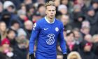 Chelsea's Mykhailo Mudryk enters the pitch after he replaced Chelsea's Lewis Hall during the English Premier League soccer match between Liverpool and Chelsea at Anfield stadium in Liverpool, England, Saturday, Jan. 21, 2023. (AP Photo/Jon Super)