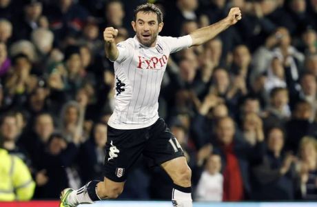 Football - Fulham v Blackpool - FA Cup Third Round  - Craven Cottage - 5/1/13.Giorgios Karagounis celebrates scoring the first goal for Fulham.Mandatory Credit: Action Images / Jed Leicester.Livepic...© Bildbyrn - Cop 7 - SWEDEN ONLY