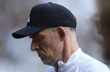 Bayern's head coach Thomas Tuchel walks before the German Bundesliga soccer match between Borussia Moenchengladbach and Bayern Munich in Moenchengladbach, Germany, Saturday, Sept. 2, 2023. (AP Photo/Martin Meissner)