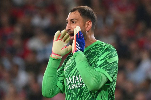 PSG's goalkeeper Gianluigi Donnarumma during the French League 1 soccer match between Lille and Paris Saint-Germain, in Villeneuve-d'Ascq, France, Sunday, Sept. 1, 2024. (AP Photo/Matthieu Mirville)